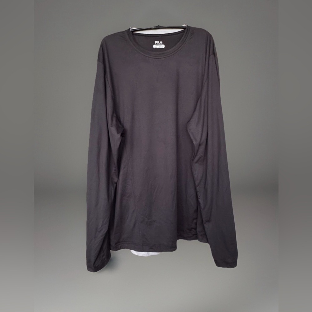 Fila Mens Dri Fit Long Sleeve Black Shirt Gray Accents Wicking & Stretch XL NWT